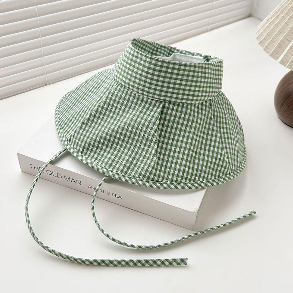 Foldable Sun Protection Hats Plaid Print Wide Brim Sunhat Fashion Summer Fisherman Cap  Fishing