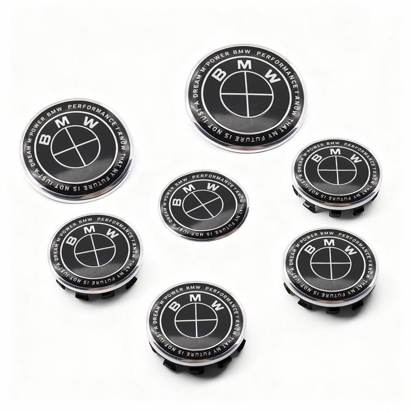 7Pcs Car Wheel Hub Center Caps Badge For BMW E36 E39 E46 G21 G30 Auto Hood Front Rear Trunk Emblem Steering Wheel Center Sticker