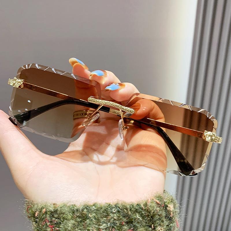 Leopard Head Men'S And Women'S Retro Gypsy Metal Sunglasses, Cheetah Decorative Frameless Square Sunglasses