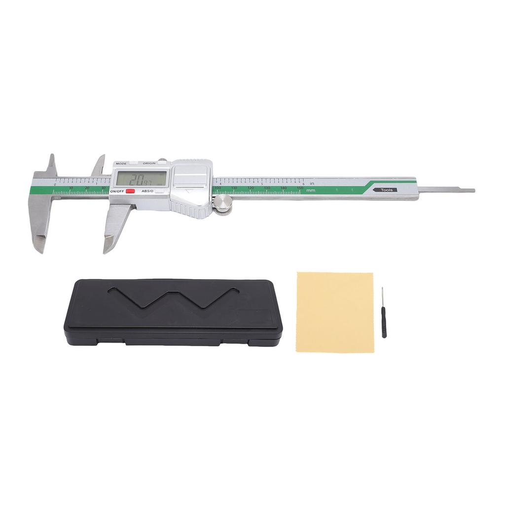 Digital Caliper 6in Measuring Tool mm Inch Fraction Stainless Steel LCD Screen IP54 Splashing Proof
