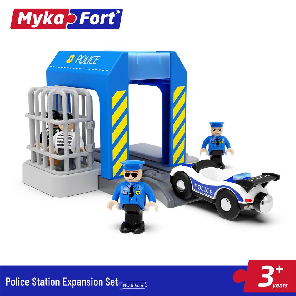 MyCarver Magnetic Police Car Set: Includes Police Officer Figurine, Compatible with Wooden Tracks
