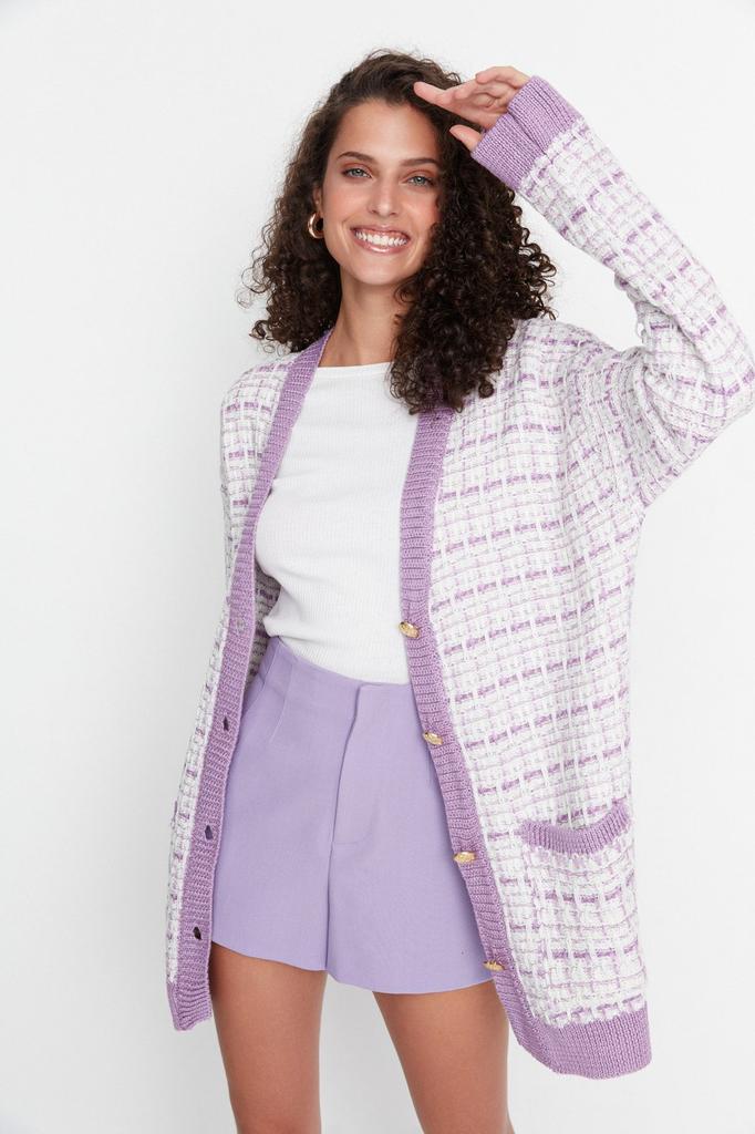 Women's Fashionable Stylish Cardigan Green Wide Fit Tweed Look Glittery Knitwear Cardigan