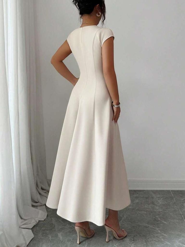 European & American Style Women's Square Neck Short Sleeve Long Dress