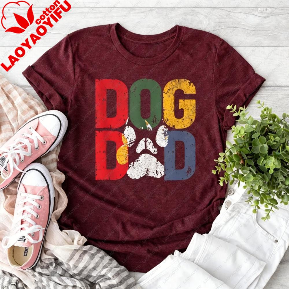 Vintage Dog Dad TShirt Retro Pet Parent Vibe Shirt Pet Lover Statement Tshirt Fathers Day Tee Men Crewneck Cotton Short Sleeve
