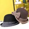 Basin Hat Women's Autumn and Winter Hemming Elegant Bow Woolen Hat Plaid Top Hat British
