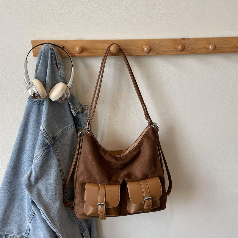 Large capacity bag women's autumn 2025 new locomotive multi-pocket single shoulder crossbody tote bag double shoulder rear backpack
