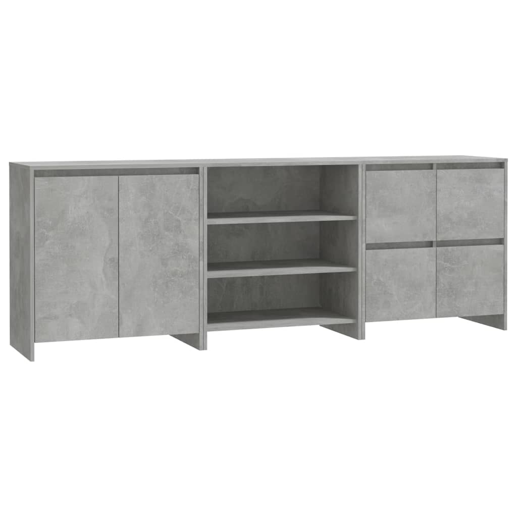 3 piece Sideboard Set Concrete Grey Particleboard