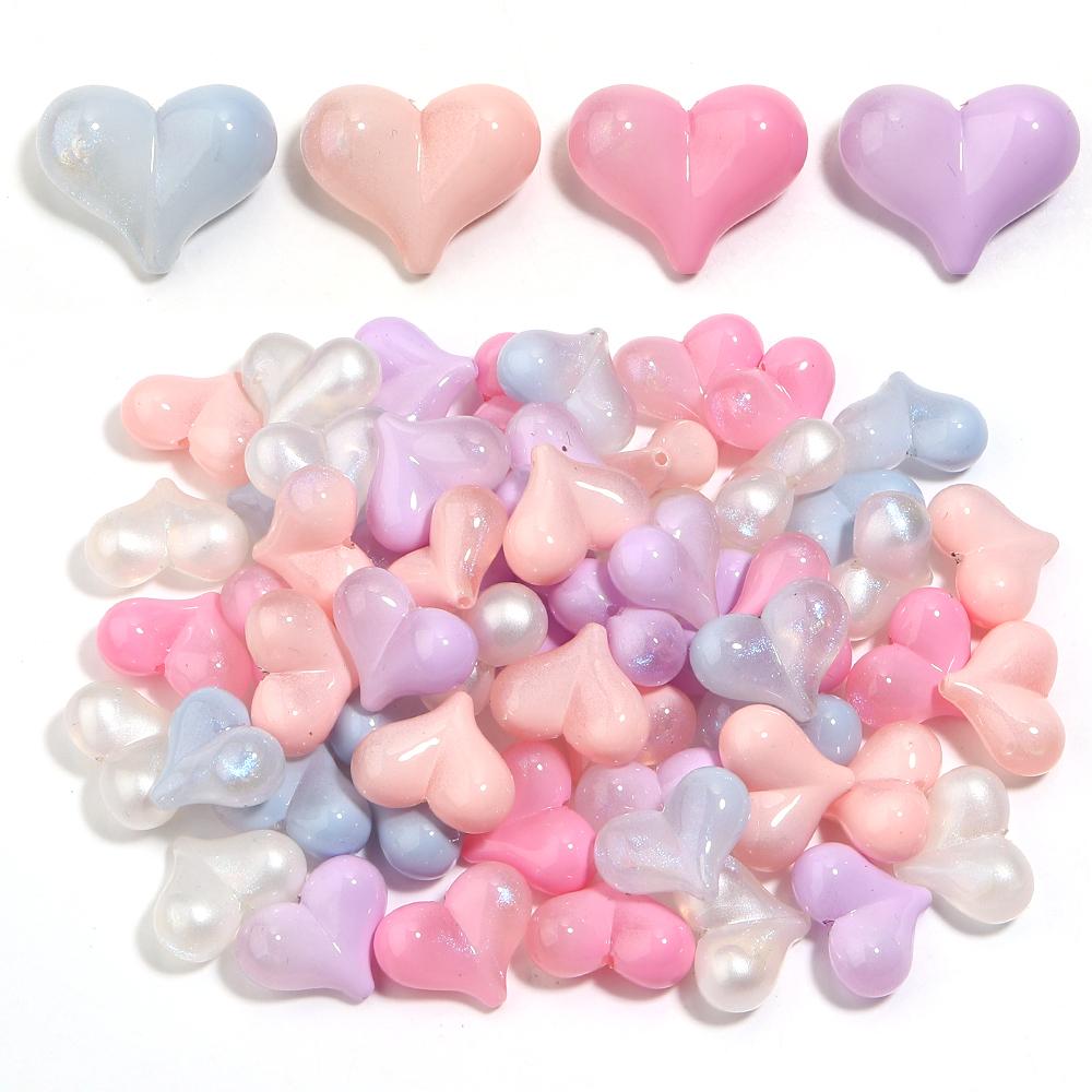 5pcs/lot Colorful Glitter Heart Shape Beads Big Hole Loose Spacer Acrylic Beads For DIY Charms Bracelet Phone Chains Accessories
