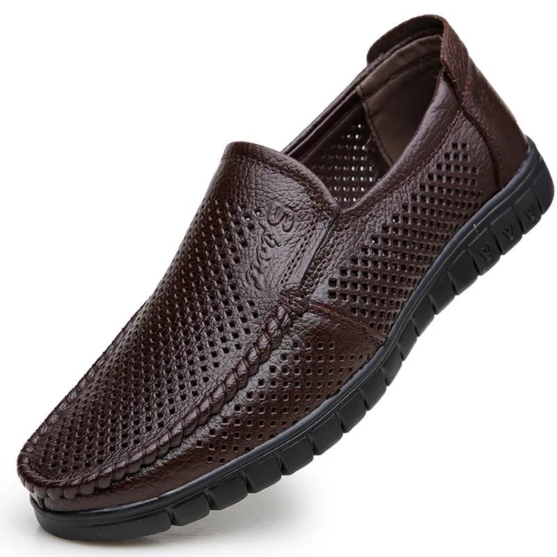 Herren Sommer Atmungsaktive Hohlsandalen Rindsleder Echtes Leder Weiche Sohle Leder Ballerinas Slipper Freizeitschuhe2025