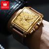 OLEVS 9925 Luxury Quartz Wristwatches for Men Original Leather Strap Fashion Square Dial Chronograph Waterproof Sports Man Watch