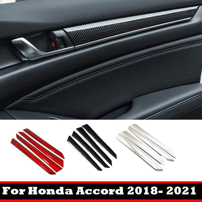 Trim For Honda Accord 2018    Abs Carbon Fiber Style Interior Door Panel Armrest Stripes Protector Molding Trims