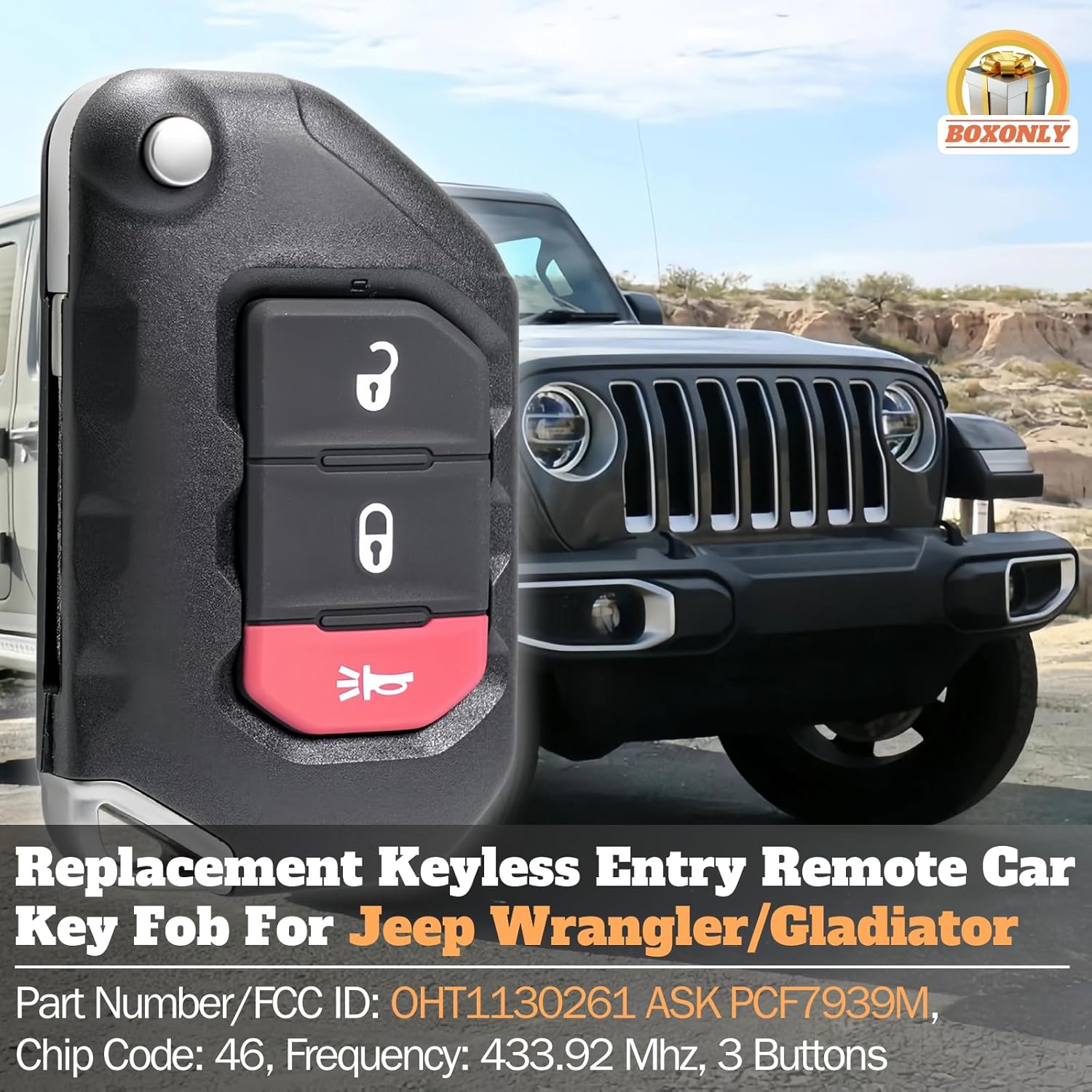 

Replacement Keyless Entry Remote Car Key Fob for 2018 2019 2020 2021 Jeep Wrangler Unlimited, 2019 2020 2021 2022 Jeep Gladiator, FCC ID OHT1130261