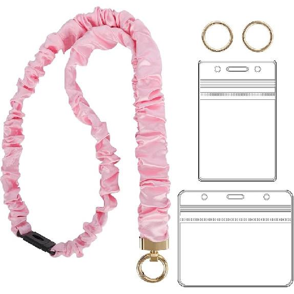Breakaway Scrunchie Lanyard with Id Holder, Stretchy Teacher Lanyards for Id Badges Keys, Black