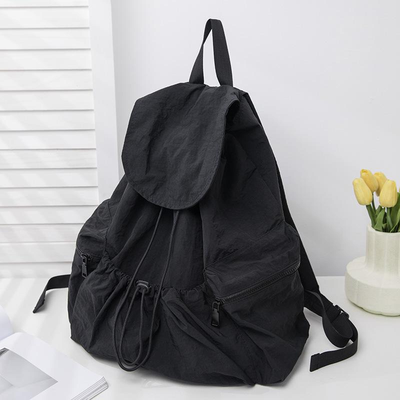 New Pleated Drawstring Nylon Backpack Women s Niche Trend Large Capacity Flip School Bag Backpack for Girls