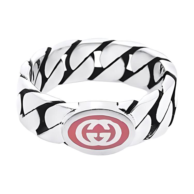 Gucci Interlocking Double G Fashion Simple Silver Jewelry Glossy 925 Silver Enamel Ring Women rings Red 701612-J8410-5620 13