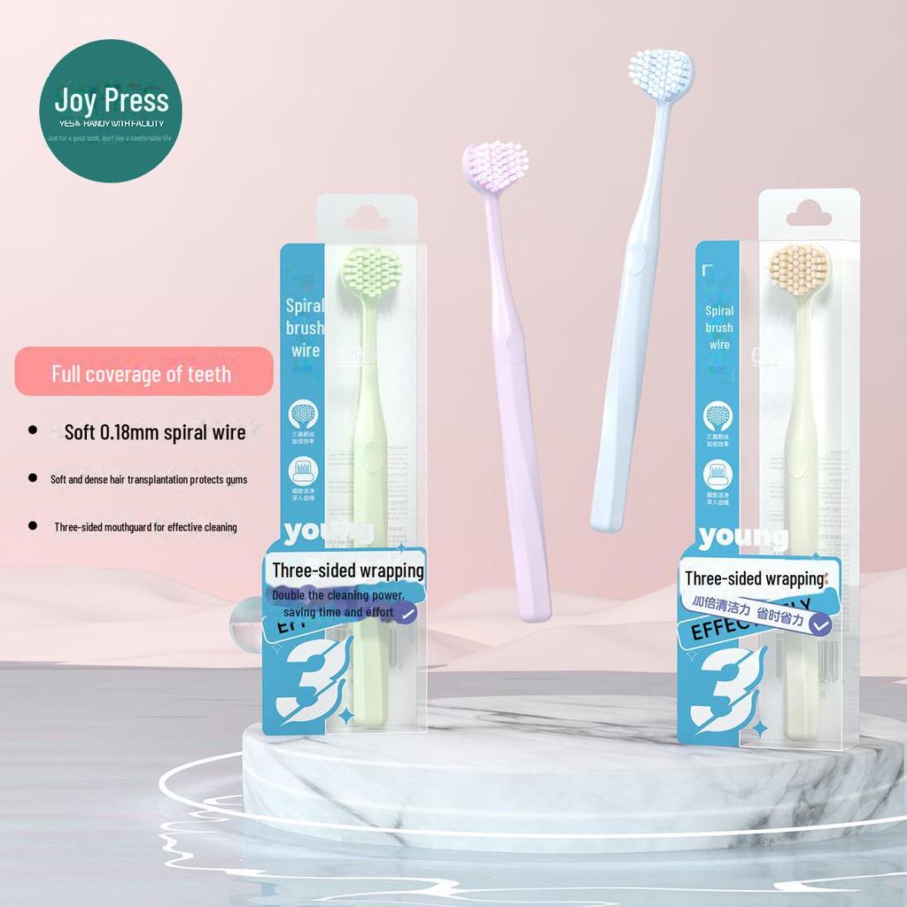 Adult Soft Bristle Three-Sided Toothbrush, Spiral Bristle Deep Cleaning, Single Pack for Household Use.