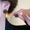 Black Crystal Square Stud Earrings, S925 Sterling Silver, High-End Elegant 2023 Fashion Jewelry.