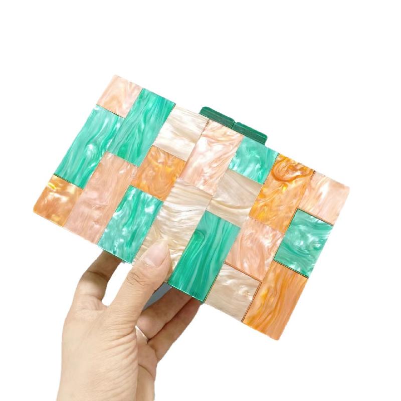 Clutch Contrast Color Banquet Wedding Handbag Evening Bag Crossbody Shoulder Patchwork Acrylic New Woman Luxury Original Itabag