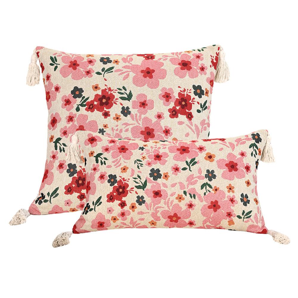 Retro European Style Cotton Linen Flower Cushion Pillowcase Living Room Sofa Backrest High Precision Jacquard Cushion Cover
