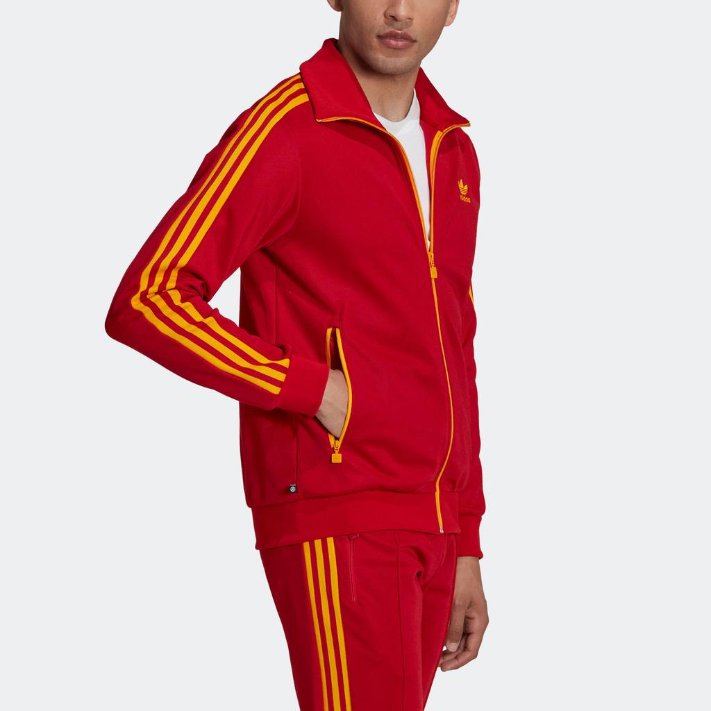 Adidas Originals Trefoil Fb Nations Tt Pruhovaný Potisk Logo Zapínací Bunda se Stojáčkem Pánská Bunda Červená HK7407