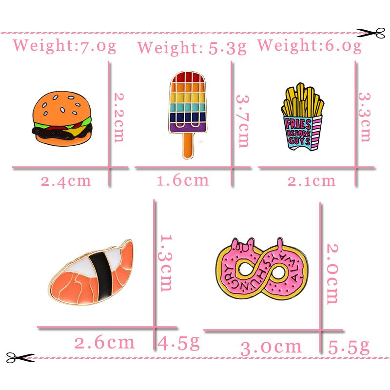 Cartoon Fast Food Brooch Sushi Ice Cream Donut Hamburger Fries Enamel Pin Denim Shirt Collar Label Pins Badge Kids Jewelry Gift