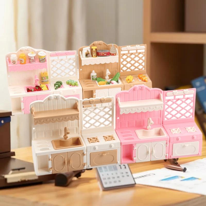 [J] 1/12 Dollhouse Simulation Kitchen Display Cabinets Model Dollhouse Miniature Kitchen Furniture Decoration Pretend Play Toys