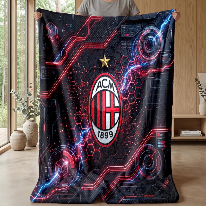 AC Milan Theme Blanket Soft Flannel Blanket Plush Throw Blanket Cozy Sofa Bed Blanket for Home Decor