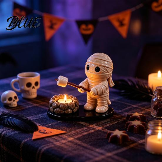Decorative Tealight Holder for Wedding Halloween Campfire Holder Mummy Ghost Scarecrow Resin Festive Gift Season Candle Stand Desk Fall Harvest