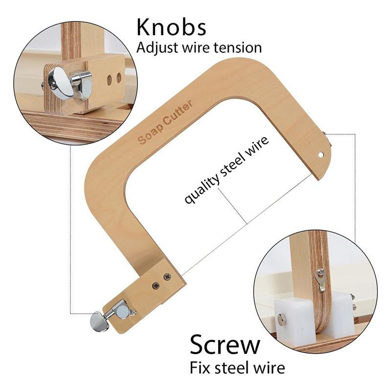AEE4-Wooden Soap Cutter, Wire Soap Cutters Adjustable Stainless Steel Cutting Tool For Handmade Soap Loaf Candles Cheese