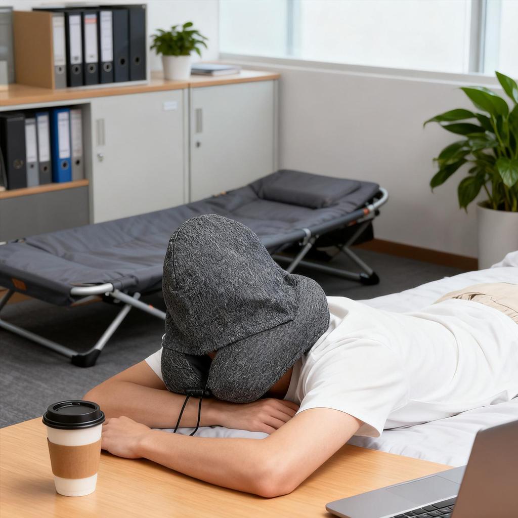 Memory Foam Hooded U-Shaped Travel Pillow with Detachable Cover Portable Neck Support for Airplane Office Nap Car and Home Use