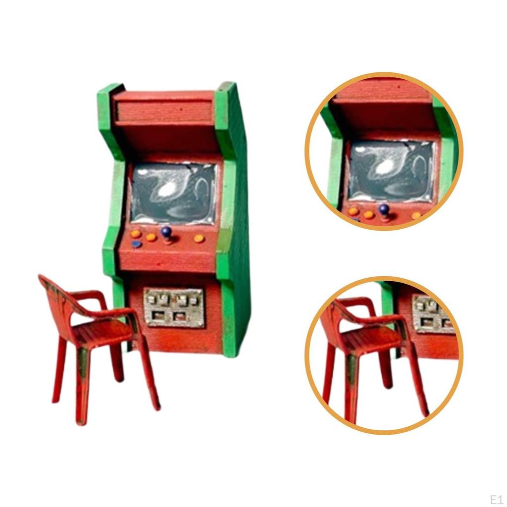 1:64 Miniature Arcade Machine Model, High Back Chair Toy Mini Retro Games Model for Sand Table, DIY