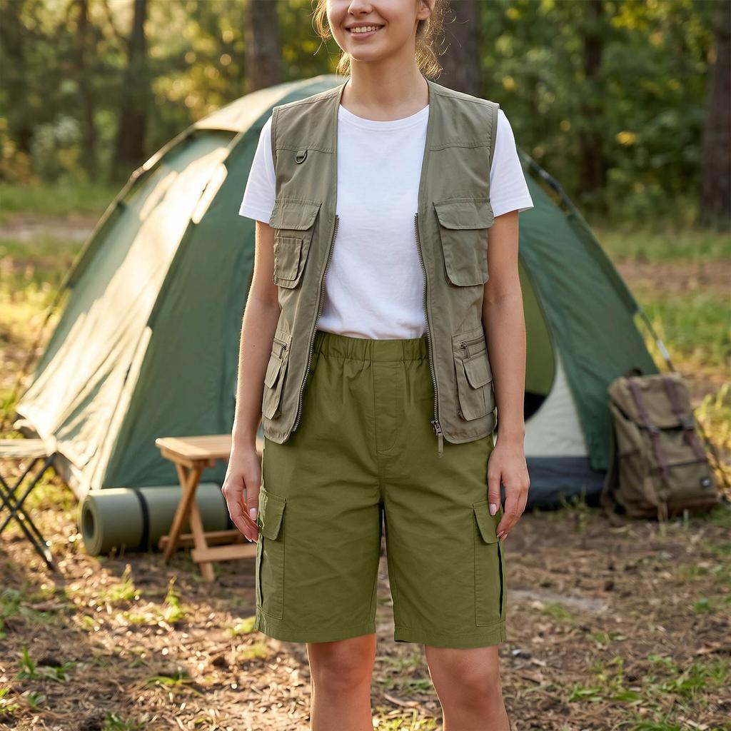 Women’s Loose Fit Outdoor Cargo Shorts with Multiple Pockets Relaxed Mid-Length Utility Shorts for Summer Sports Hiking