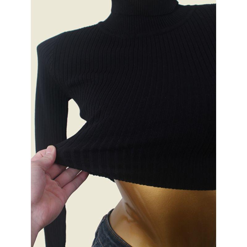 South Korea Fashion Brand H Home High Neck Short Knitwear Winter Bare Midriff Slim Fit Sunken Stripe Sexy Sexy Top Female