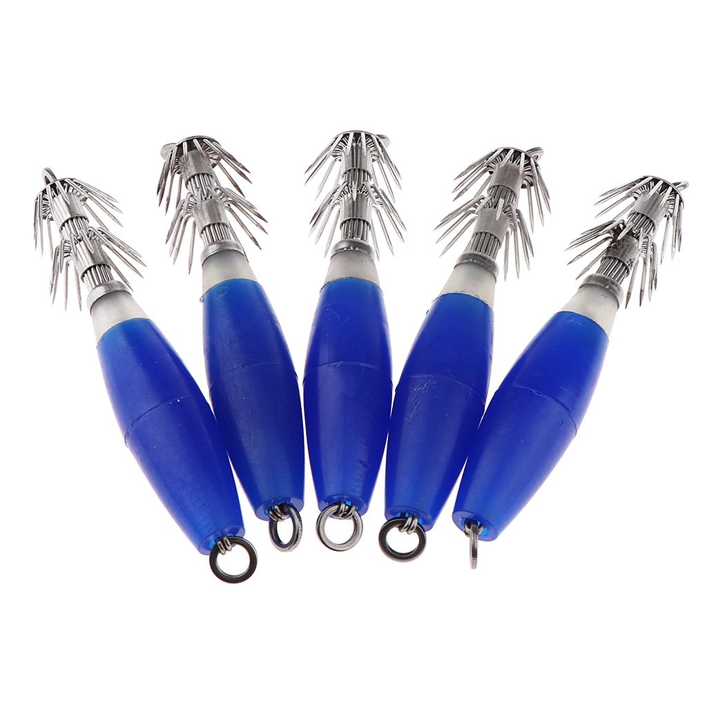 Buy 5pcs Luminous Blue Squid Jigs Saltwater Fishing Lures Octopus Hooks