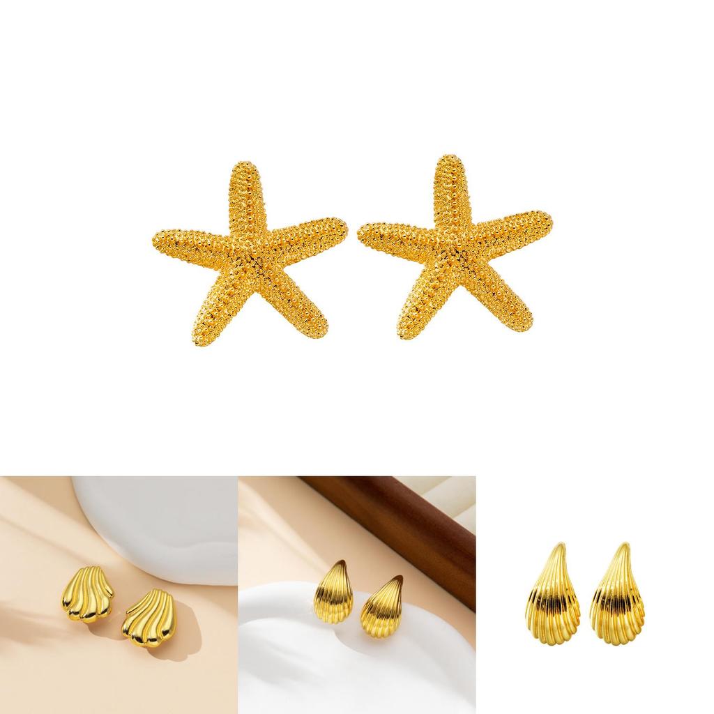 Vintage Inspired Alloy Geometric Animal Design Earrings With Pearls And Shells For Women Summer 2024