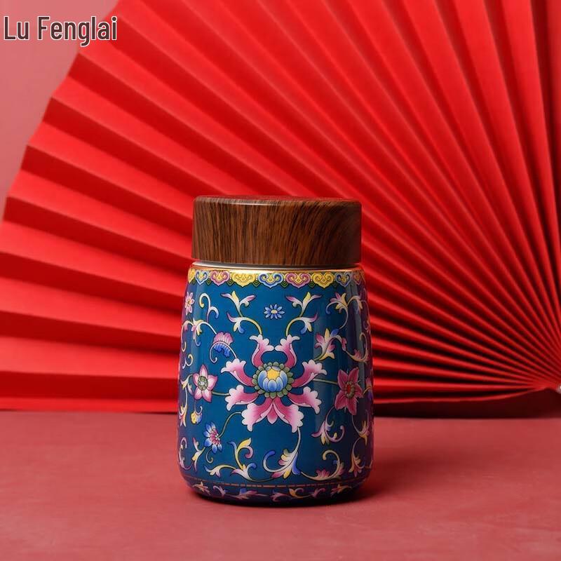 Lu Feng Lai Chinese Style Enamel Car Ceramic Insulated Travel Mug