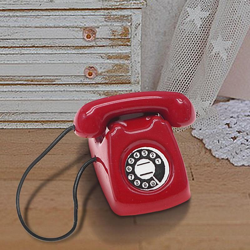 1 Piece of Miniature Play Scene Model Mini Telephone Model Alloy Retro Rotating Phone Doll House Furniture Toys Desktop Ornament