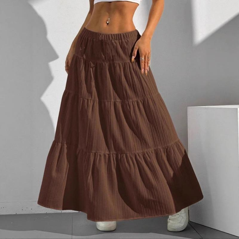 2025 Summer Fashion Lace-up Big Swing Skirt Loose Elegant Casual Simple A-line Ruffled Party Long Skirts Sweet Simple Party Office Clothing