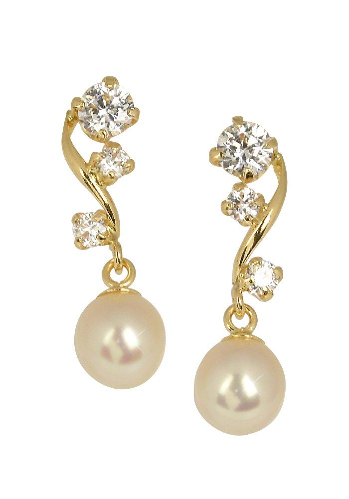 

Серьги из золота 18 карат с жемчугом и суперкубическим цирконием, камень июня Sa467 [Четырехлистный клевер], камень рождения, женские