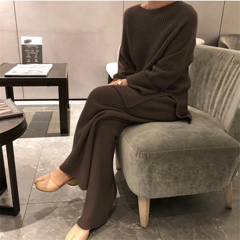 Korean-Style Knit Sweater & Wide-Leg Pants Set for Women - Casual & Versatile Autumn/Winter Fashion