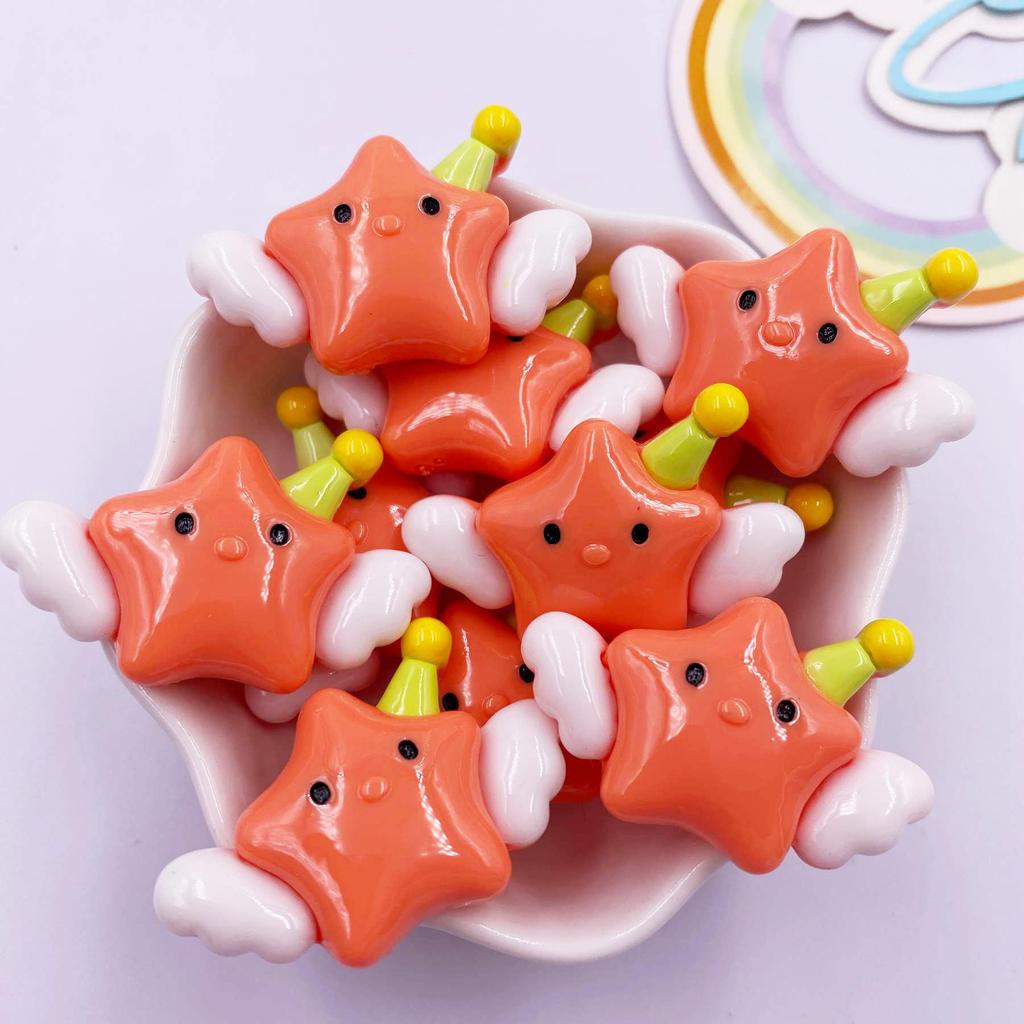 Resin Kawaii Colorful Cartoon Angel Star Baby Flatback Stone Figurines 6PCS DIY Bow Scrapbook Accessories Home Decor Crafts