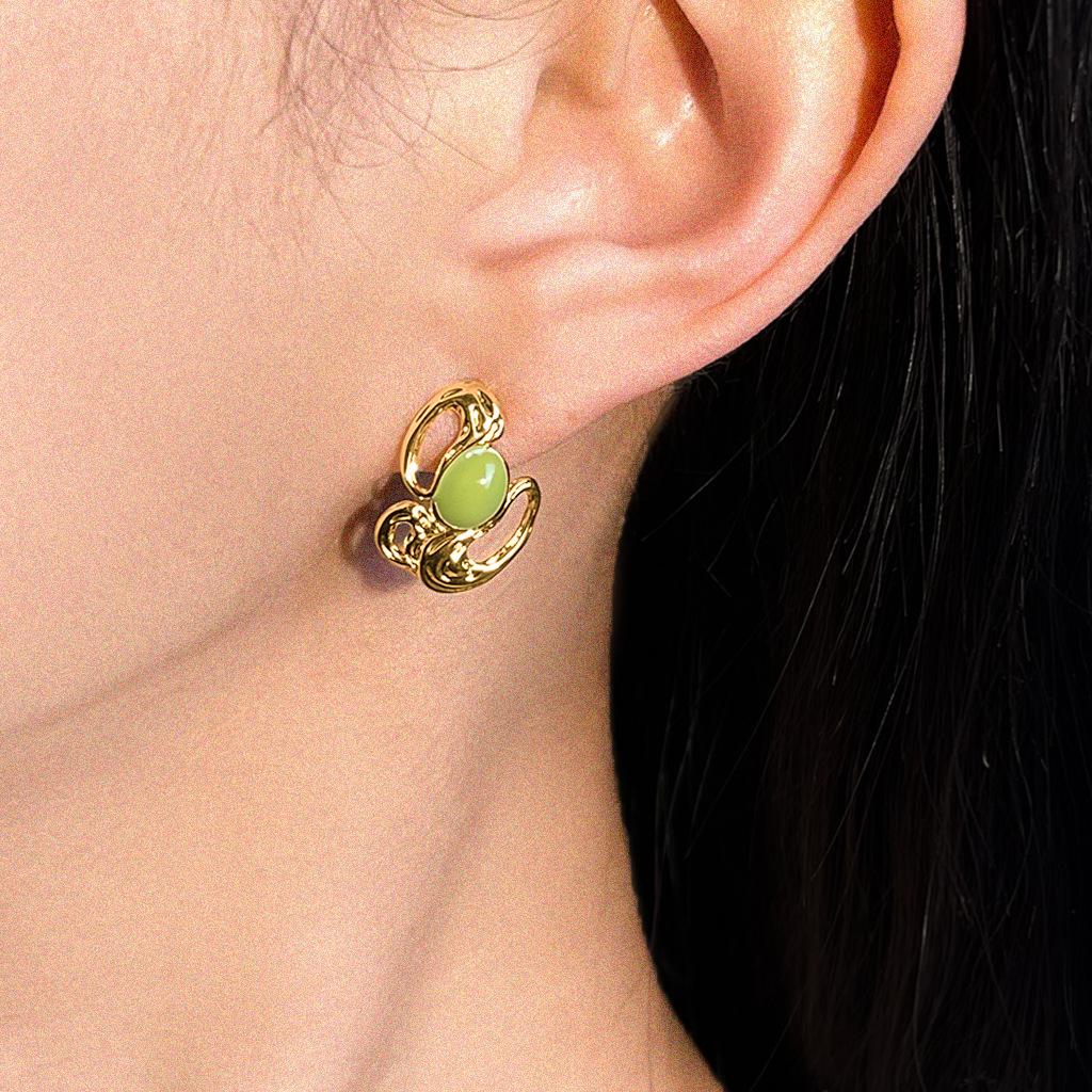 18K Gold Enamel Drip Glaze Irregular Stud Earrings - Light Luxury Niche Design