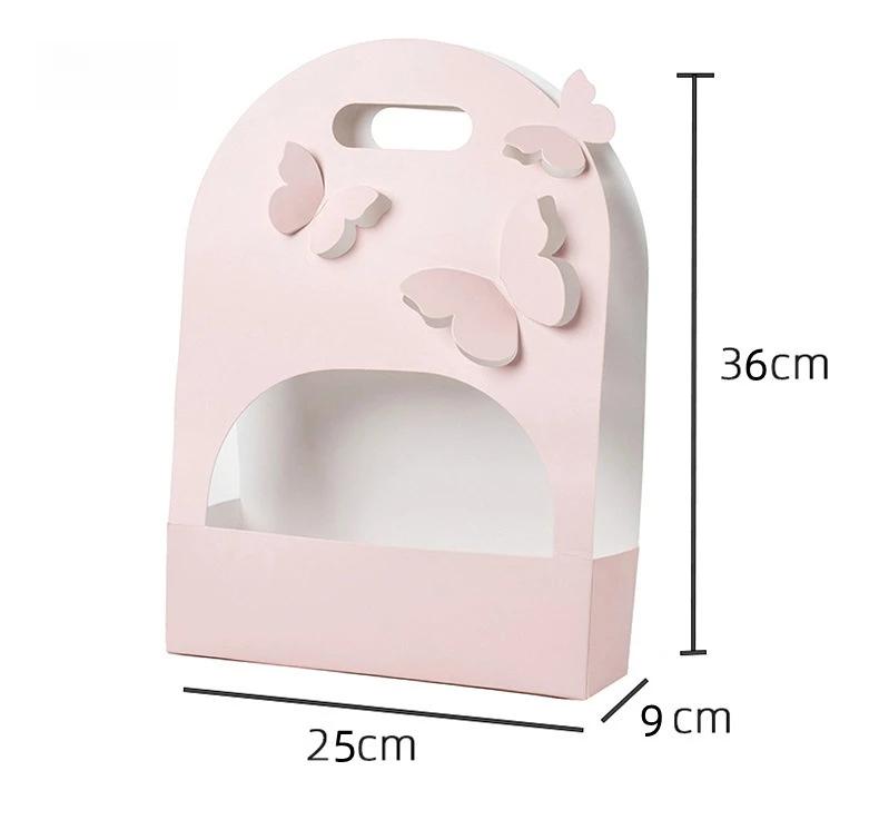 Portable Wedding Favour Boxes 3d Butterfly Carrier Bag Pink Floral Arrangement Gift Paper Package Flower Bouquet Bags
