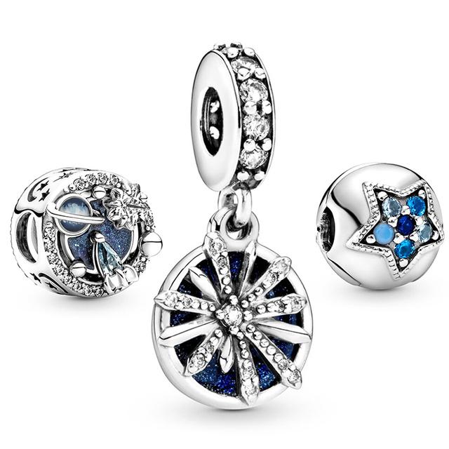 3pcs /Lot Blue Enamel Globe Charms Beads Star Pendant Fit Diy Brand Charm Bracelets Necklaces For Women Fashion Jewelry Making