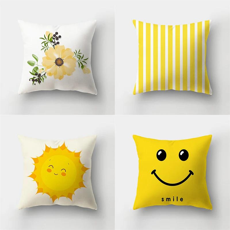 45x45cm Fashion Yellow Pillowcase Cartoon Sun Duck Animal Flower Plant Cushion Cover Sofa   Home Decoration