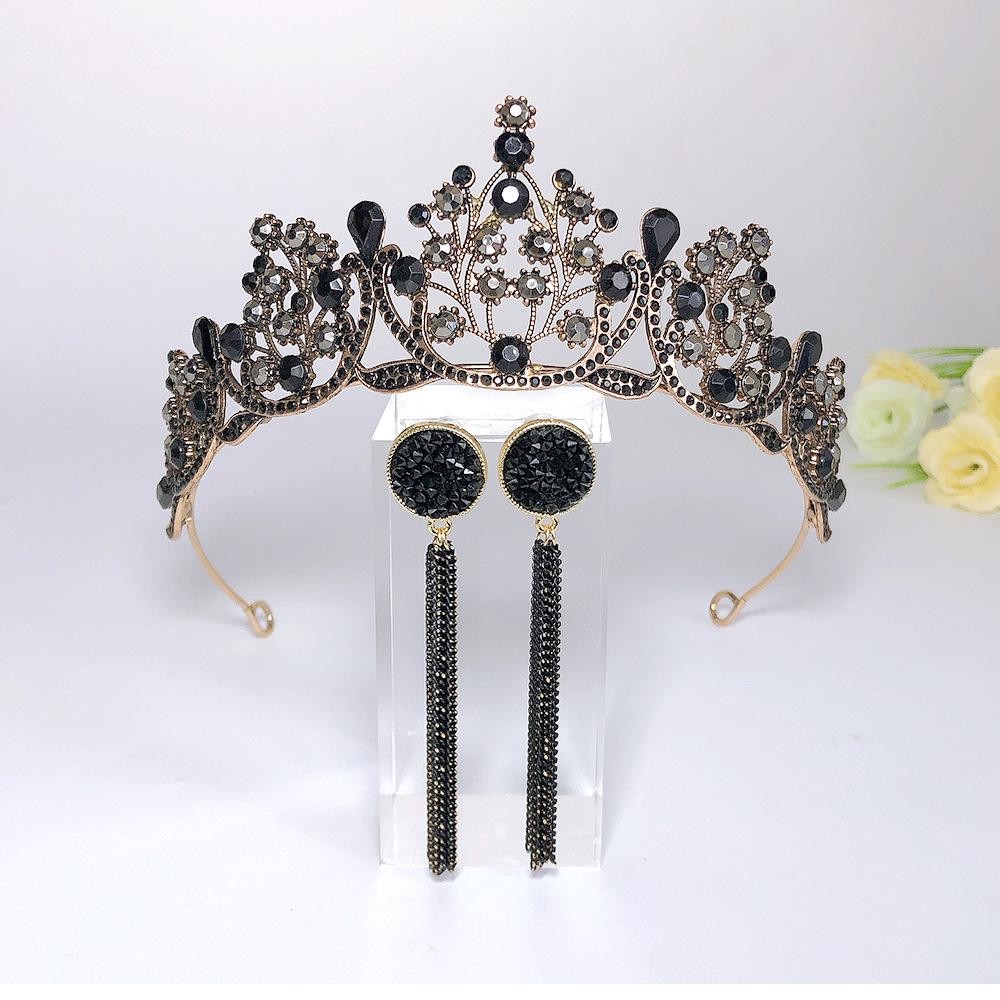 Personalized Bridal Jewelry Crown Tiara Retro Gold Black Diamond Headband  Wedding Gauze Accessories  Halloween Crown