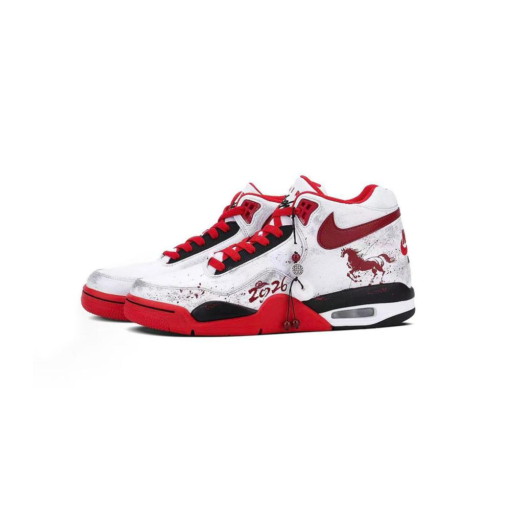 Nike Flight Legacy Vintage Basketball Shoes Men's Mid top White Red Black BQ4212-100
