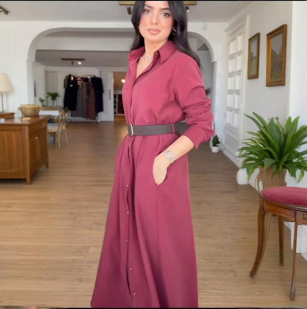 

2025 Summer V-neck Button Solid Color Slim-Fit Women s Commuting Dress L