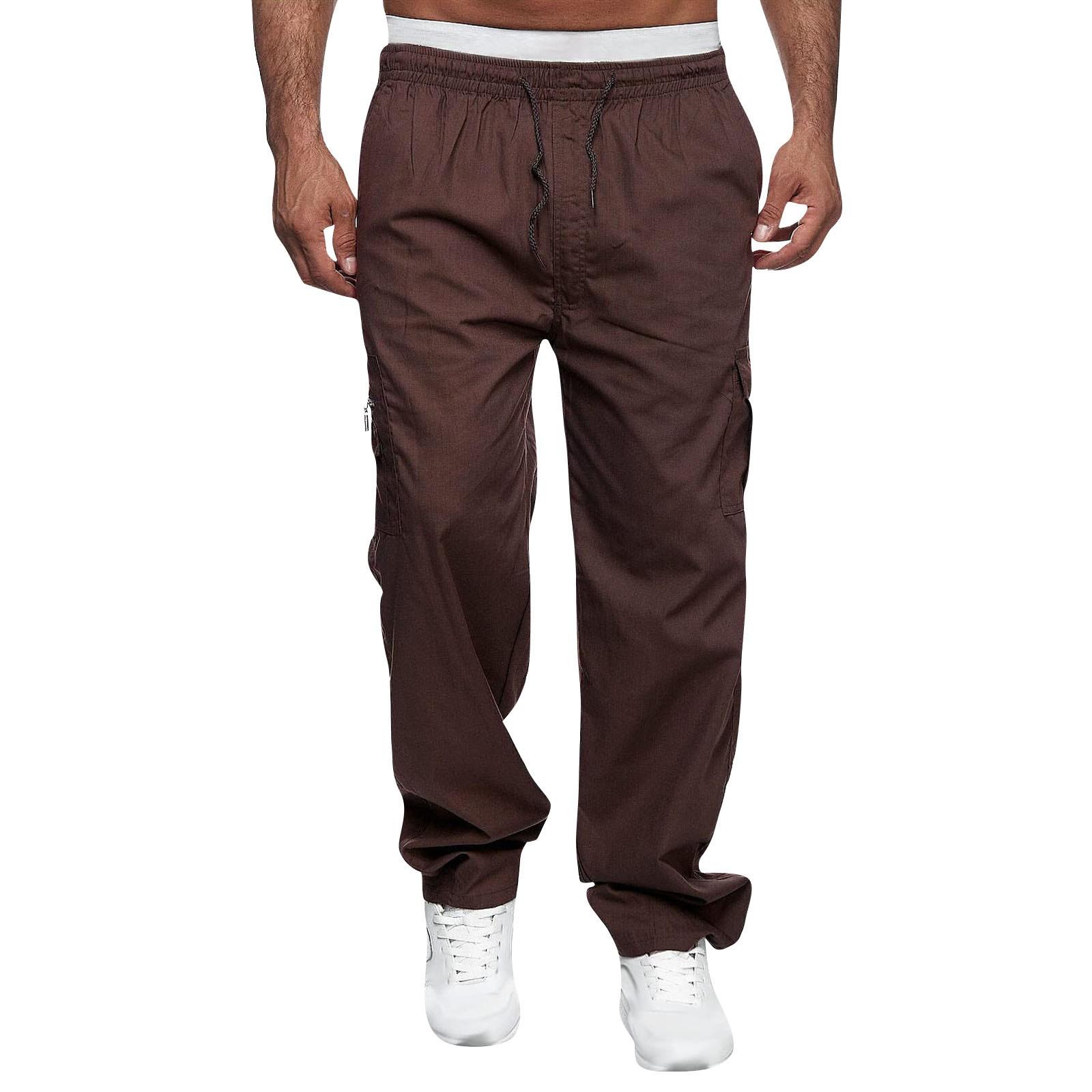 

Чоловічі повсякденні штани з декількома кишенями, вільні прямі штани робочого одягу, штани для активного відпочинку, штани для фітнесу XXL винний