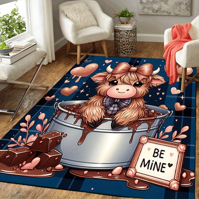 1pc Brown cow Print, Design Indoor Area Rug - Soft, Anti-Slip, and Durable Gaming Room Decor for Bedroom